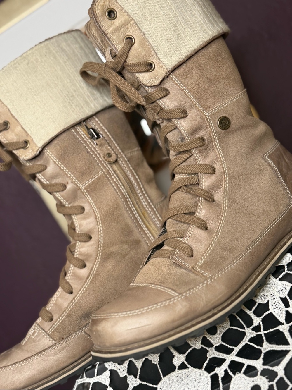 North Face Women's Taupe Lace-Up Mid-Calf Boots Women’s 9.5